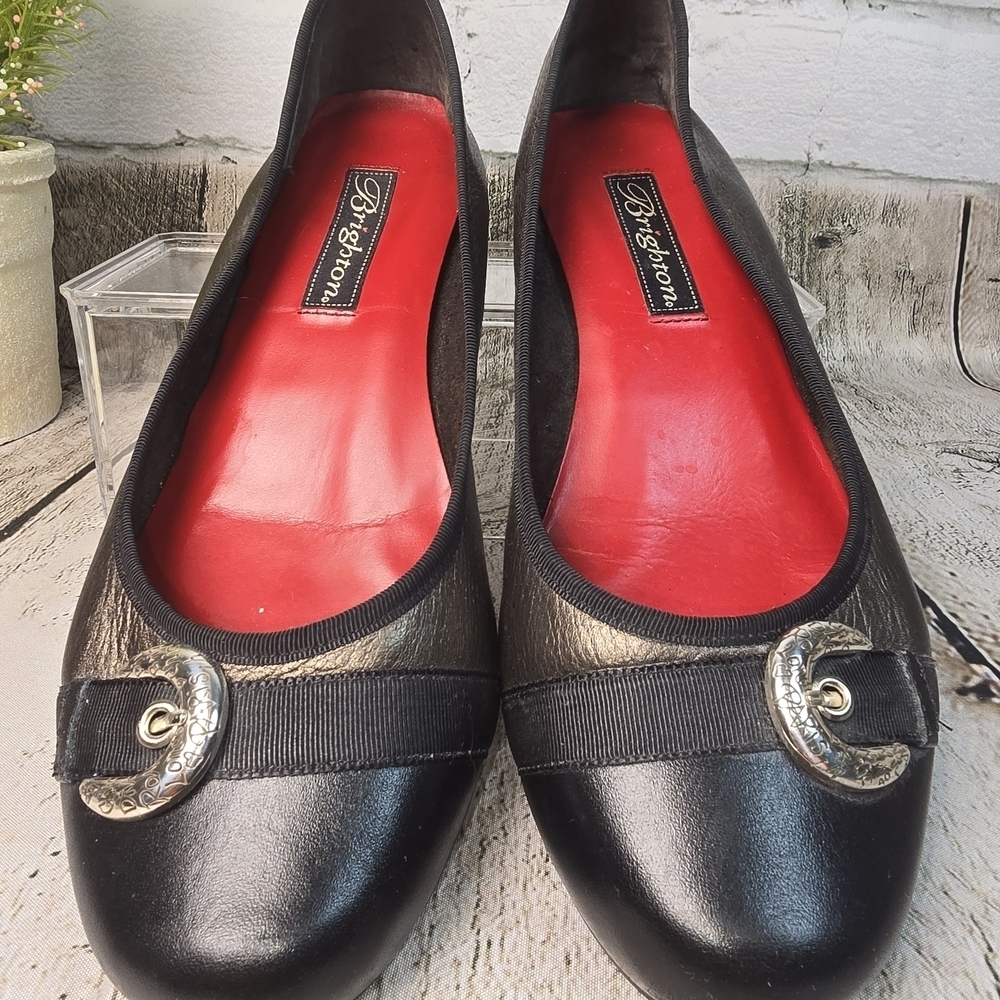 BRIGHTON BABY PARIS BUCKLED LEATHER BALLET FLATS GRAY BLACK BUCKLE WOMENS 7.5